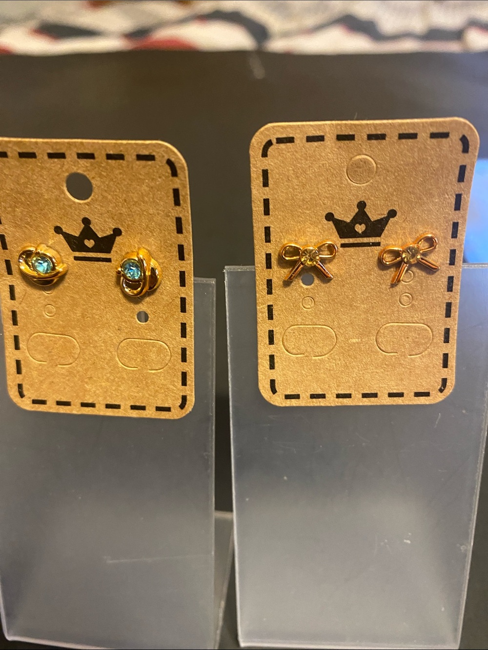 Gold Bow & Gem Stud Earring Set for Kids